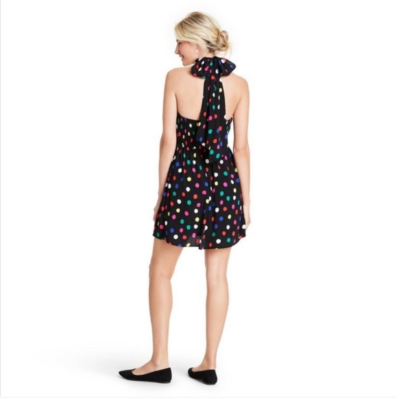 RIXO For Target Black Polka Dot Halter Short Dress Sz-S Tie Smocked Artsy - Picture 1 of 8